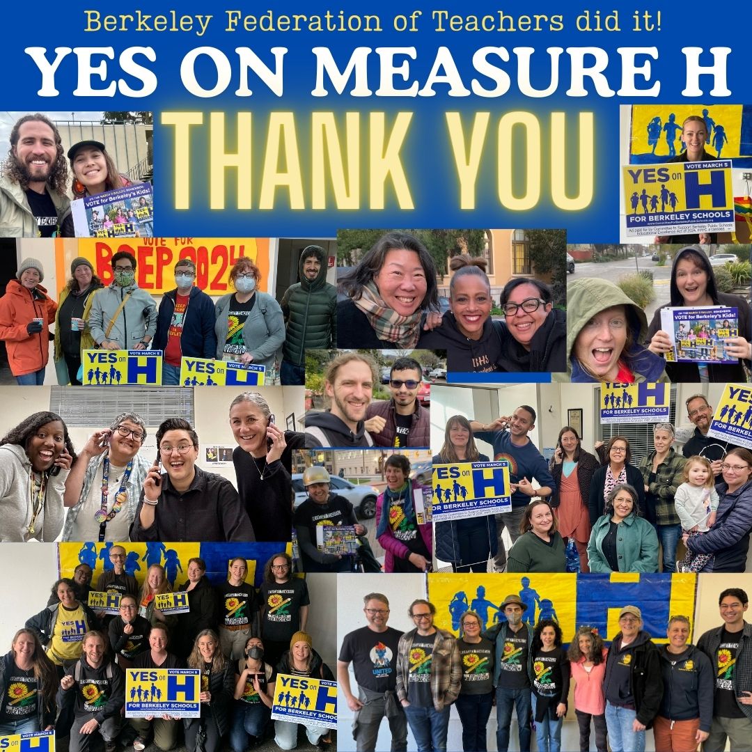 Cheers to BFT members who helped get the YES on Measure H! <a href="/CFTunion/">CFT</a> <a href="/AlamedaLabor/">Alameda Labor Council</a> <a href="/AlamedaCoDem/">Alameda County Democratic Party</a>
