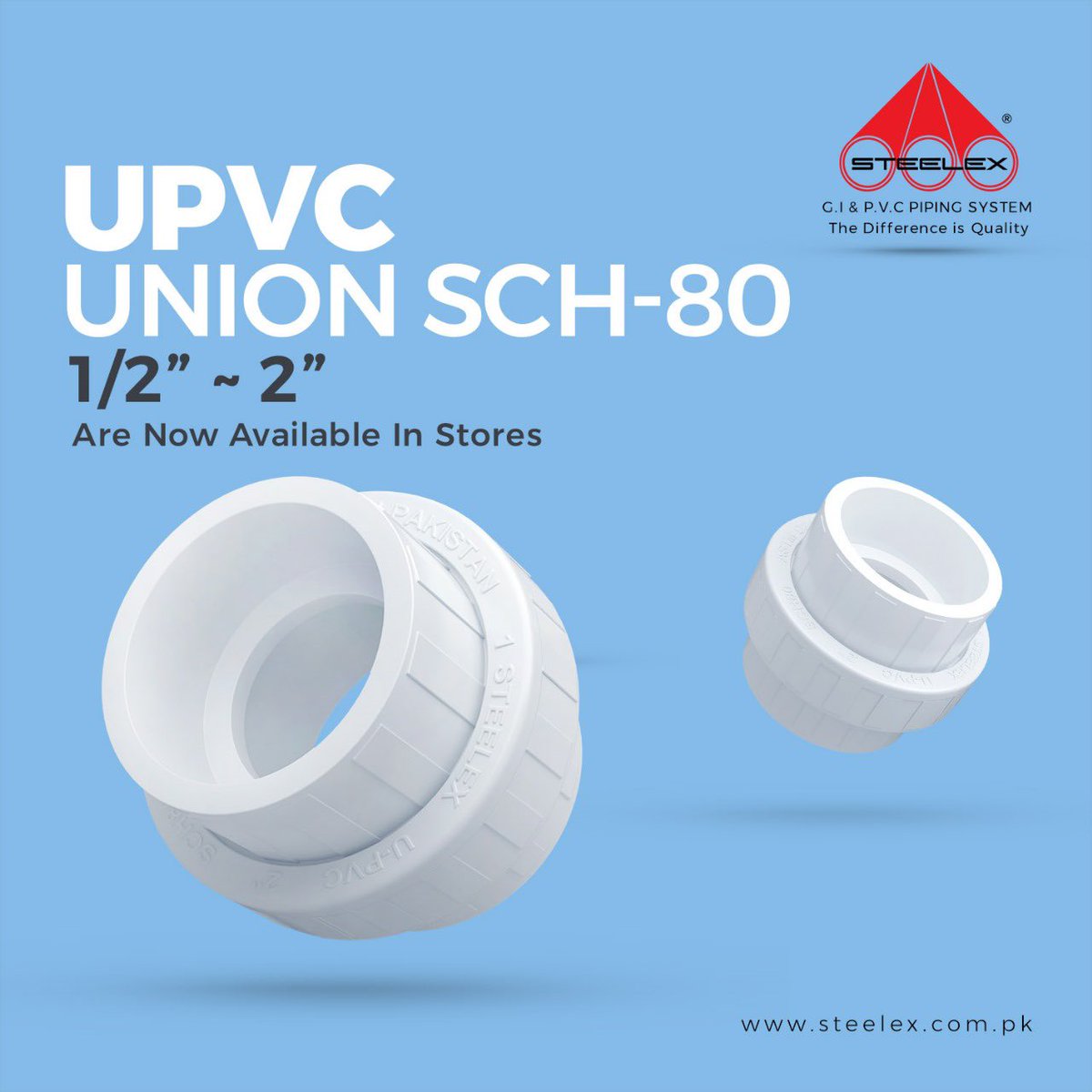 STEELEXPVTLTD's tweet photo. Comprehensive addition of UPVC Unions Sch-80 in Steelex fitting range.
#steelexpakistan #steelex #cpvcfittings #fitting #upvcfittings https://t.co/S1zaHDR9H1