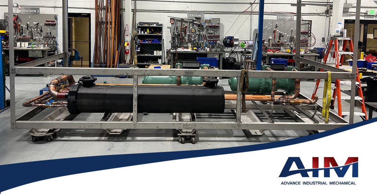 AdvanceMec's tweet photo. Excited to share a glimpse into our ongoing project this week! Our manufacturing division has been diligently building a 140 ton chiller, equipped with 2 compact screw compressors, tailored to deliver precise 45F water. This unit marks a pivotal component within a comprehensive turnkey project. The project started with our field engineering team sizing the equipment, piping and pump skids and has now been passed to our manufacturing team.

Stay tuned for our upcoming update, where we'll showcase the intricate pump skids alongside two smaller 7 ton chillers, engineered to produce 35F glycol. This multifaceted project entails the creation of two distinct cooling loops vital to our client's manufacturing operations.

Learn more about our turn key approach at https://t.co/IhNgD2OrxB
#Manufacturing #Engineering #Chiller #ProjectUpdate #TurnkeySolution
