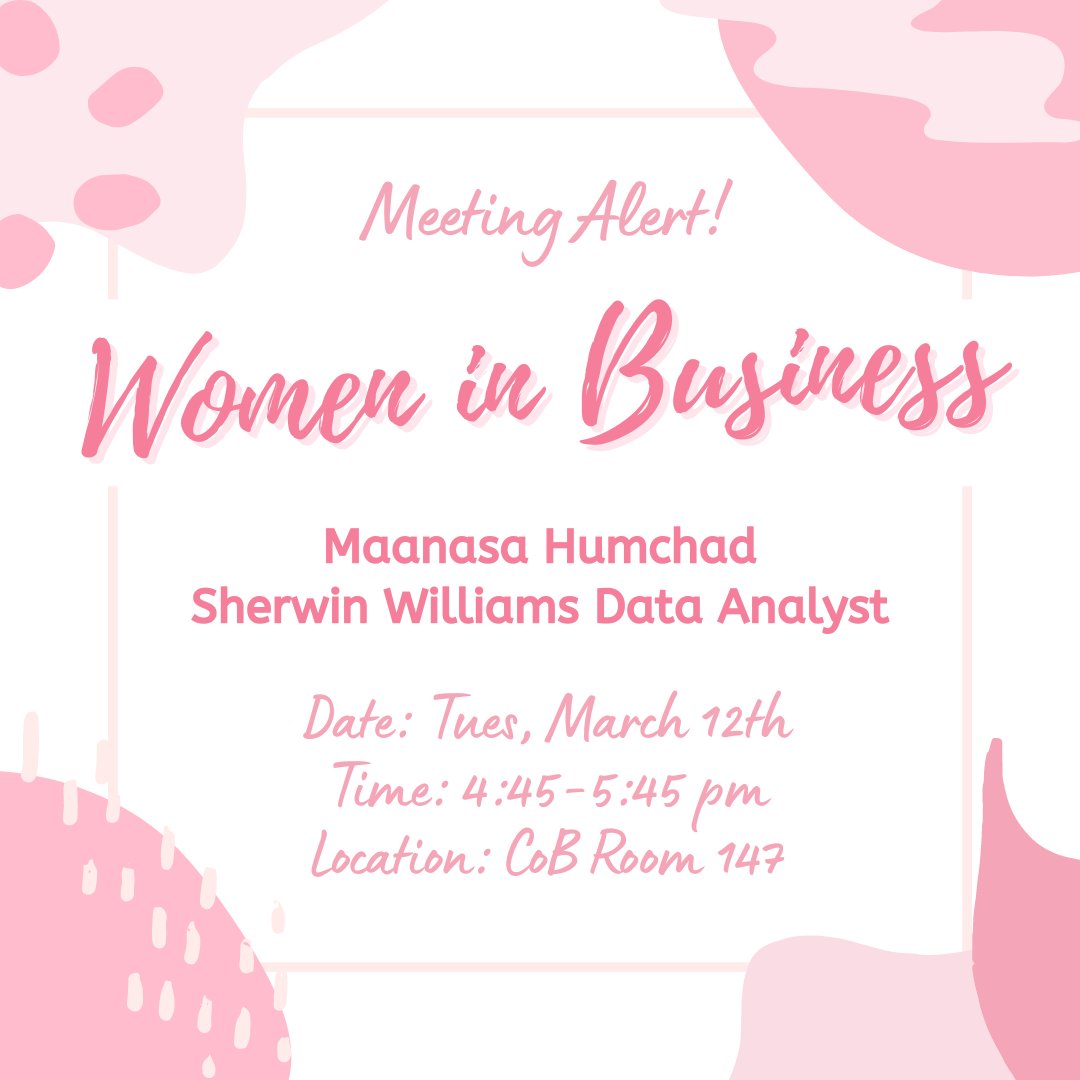 Excited to announce our next Women in Business meeting featuring Maanasa Humchad from Sherwin Williams as our guest speaker! Can't wait to see you all there! 💼✨ #WomenInBusiness #Empowerment #SpeakerSeries