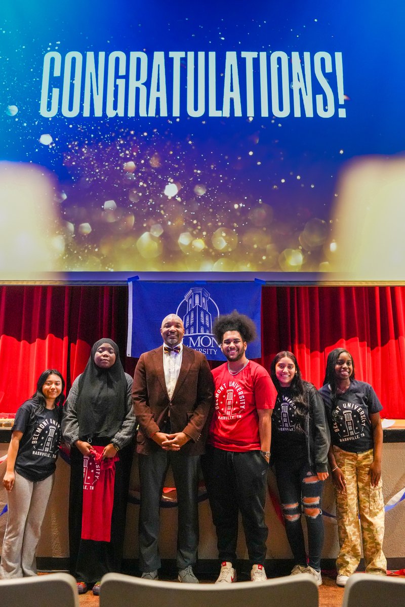 MarthaOBryanCtr's tweet photo. Please join #MOBC in congratulating the 5 @TopFloorSHS @StratfordSTEM1 Magnet High School students awarded scholarships to @BelmontUniv yesterday!! Nadyia, Andre, Zahara, Jennifer & Daniela were awarded 4 full-ride #BellTowerScholarships & 1 #FacultyScholarship!! #goals https://t.co/4gUvvOOrrE