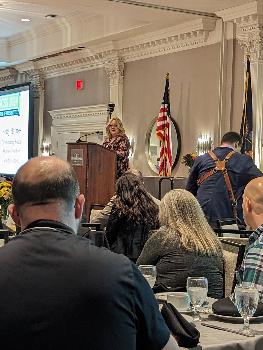 Our own, dear Betty was honored today at #NYSCSS2024 as the Outstanding Social Studies Teacher for Middle School. After accepting the award, Betty gave a lovely, meaningful short speech in which she mentioned her work as a Ford's National Oratory Fellow. Go, Betty!