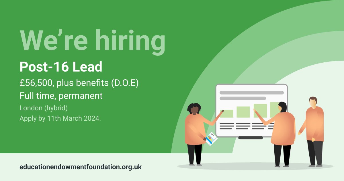 🚨 Join our team! 
 
As we expand our work to support the post-16 sector, we’re looking for a post-16 lead to manage and develop our understanding in the sector. 

Find out more and apply: ow.ly/eou850QOSsJ