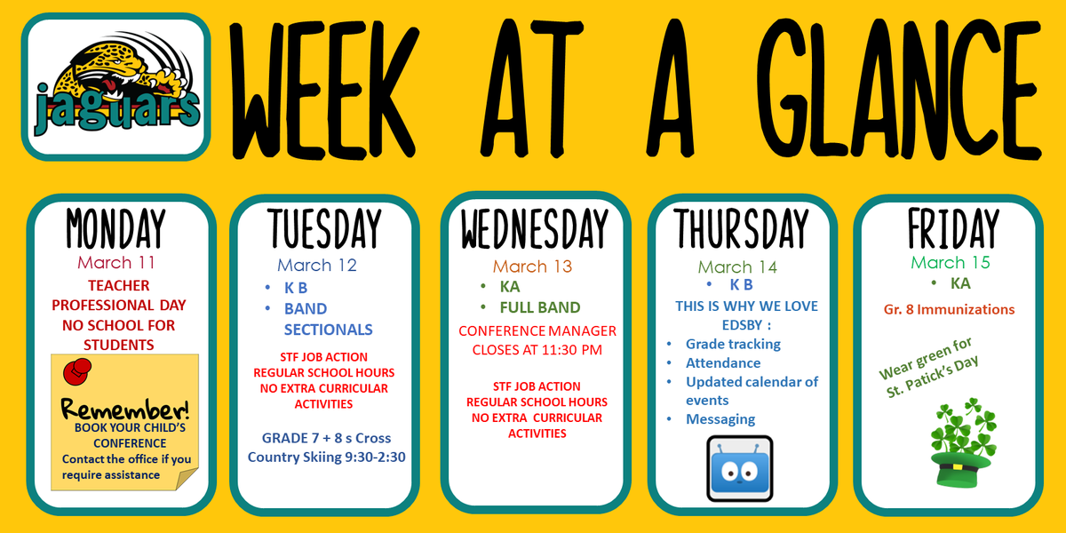 Week at a Glance - March 11th - 15th