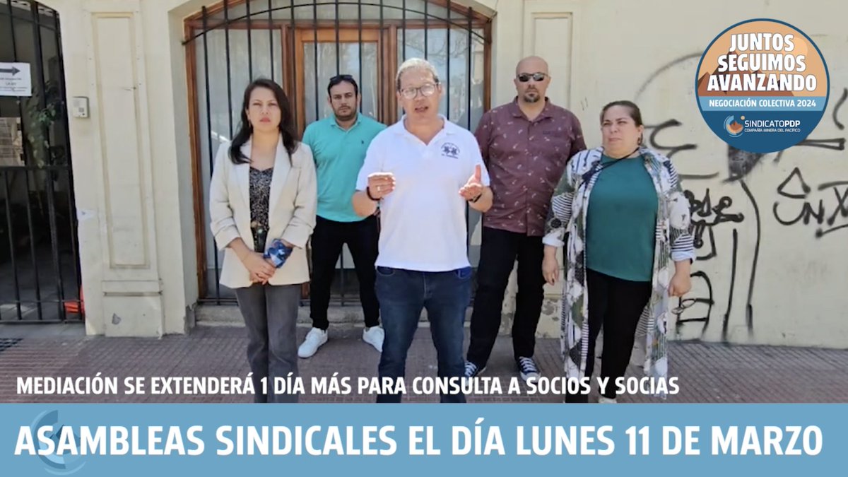 🔵🟤🟡 VIDEO | Sindicato PDP realizará Asambleas Sindicales previo al fin de Mediación con Compañía Minera del Pacífico CMP <a href="/CAP_CL/">Grupo CAP</a> ante la Dirección del Trabajo <a href="/DRTCOQUIMBO1/">DRTCOQUIMBO</a> .

Socios y socias decidirán pasos a seguir en negociación colectiva.

VER VIDEO youtu.be/YI7dUH9bMEc