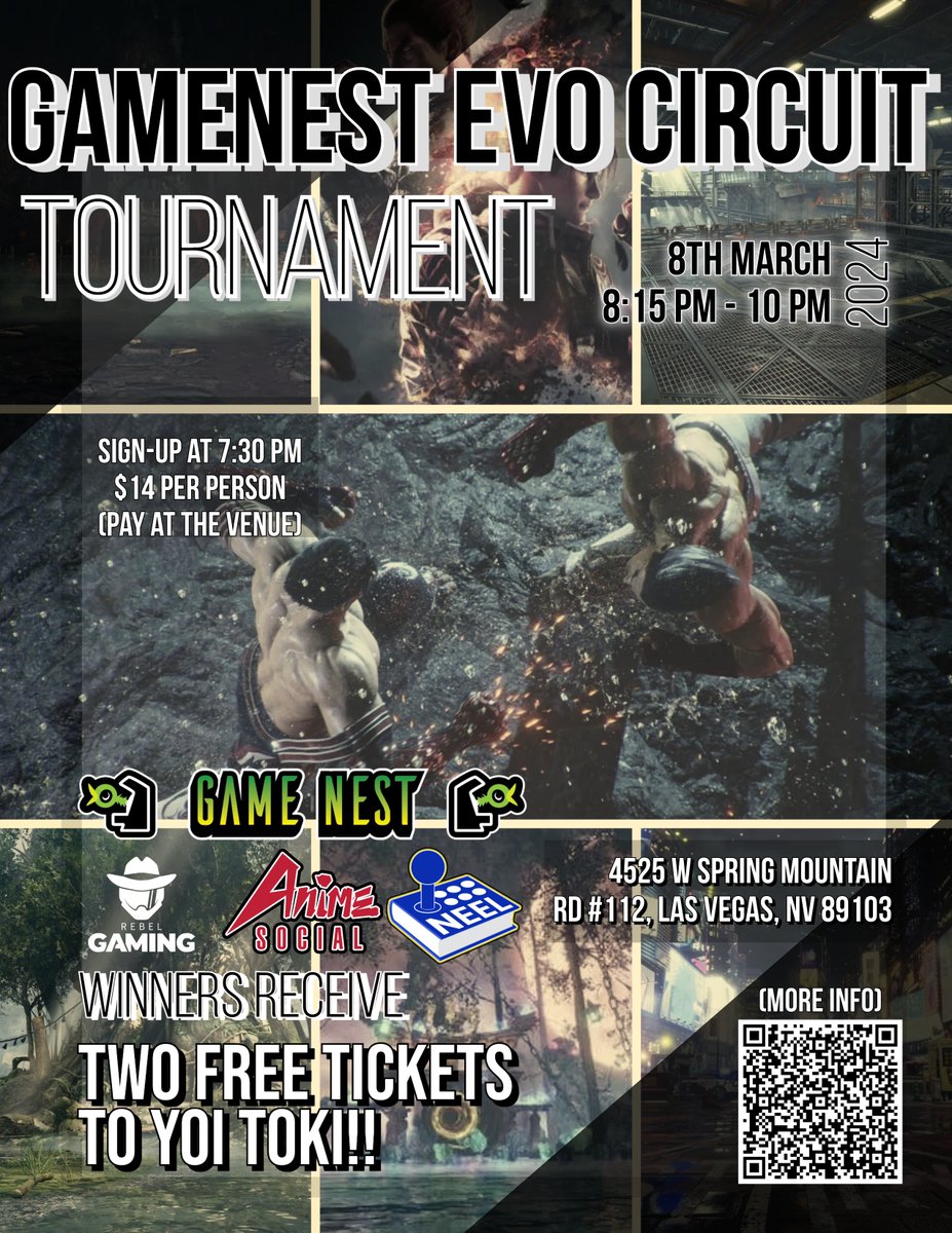 LasVegas_FGC's tweet image. The first Road to EVO Nevada Sanction tournament!

start.gg/tournament/nev…

Today, March 8th
Signups start at 7:30pm
@GamenestLv 
$14 (includes venue and bracket entry fee)

#TEKKEN #Tekken8 @LeagueNevada