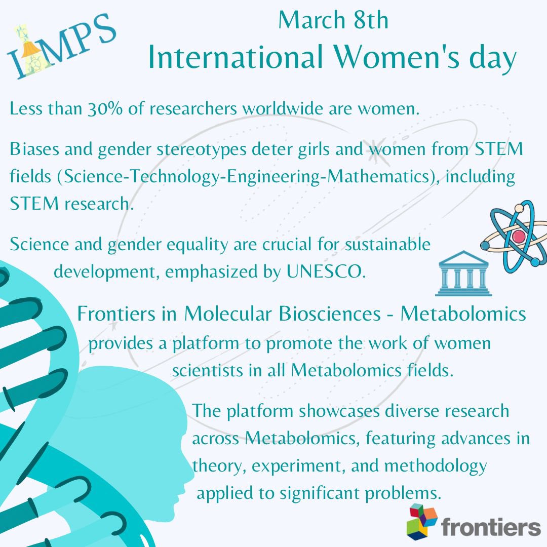 We are delighted to share with all of you the inaugural Frontiers in Molecular Biosciences; 'In Celebration of Women in Science. 
We encourage you to submit your work if the first or last author is a researcher who identifies as a woman! 

#metabolomics #womeninscience #frontiers