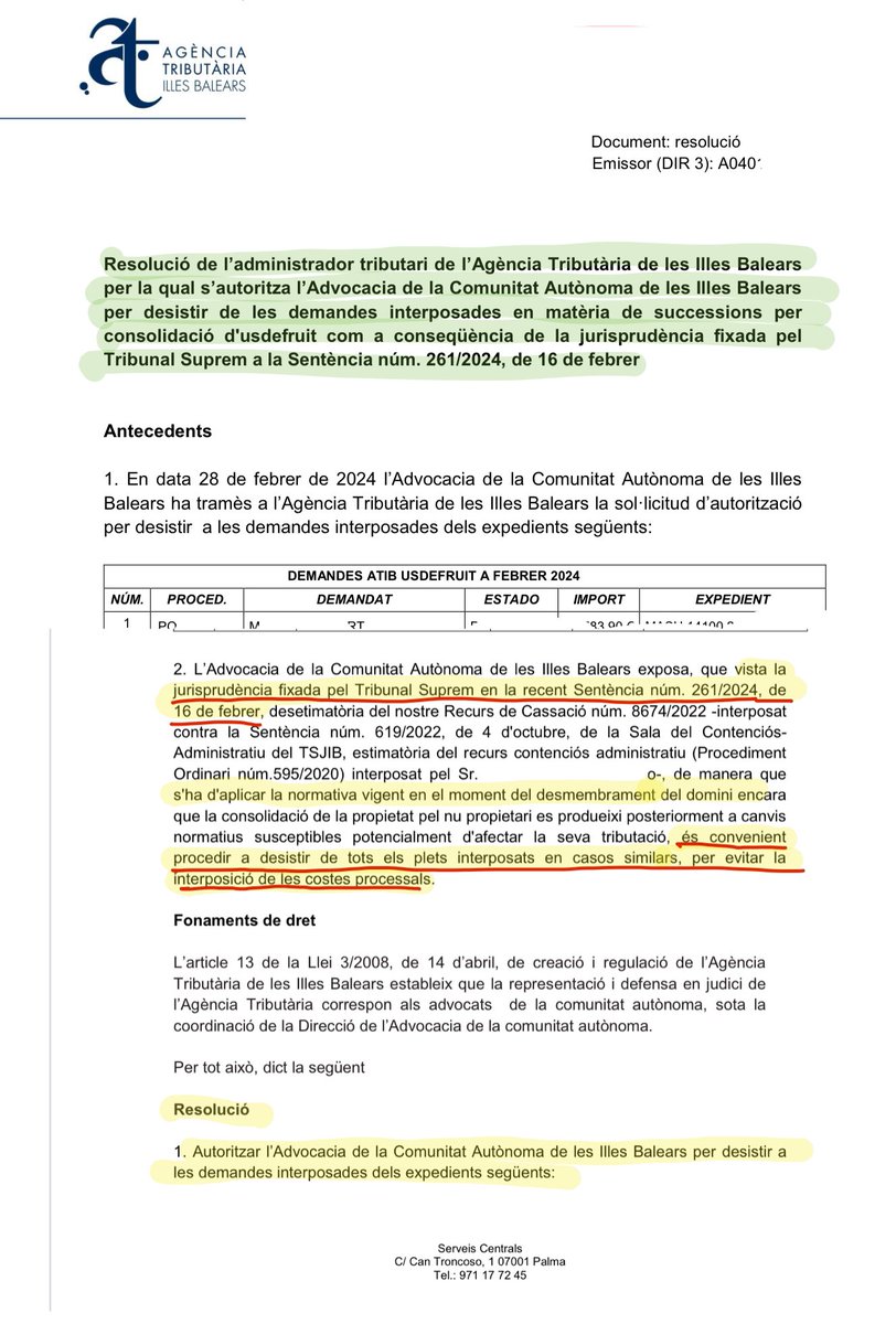 alejandrocampo's tweet photo. Tras "mi" sentencia del Supremo que tumba definitivamente el absurdo e injusto criterio de la Hacienda Balear sobre tributación por Impuesto Sucesiones en la extinción de usufructos https://t.co/AUsqQIR8JS, ayer me notificaron 5 resoluciones TEAR anulando liquidaciones y hoy dos desistimientos en asuntos que habían llevado ante el TSJ … para que no les condenen en costas. Faltan muchos más. Todos mis clientes decidieron luchar y recuperarán su dinero, pero muchos contribuyentes se habrán quedado en el camino, y eso da mucha rabia 😡