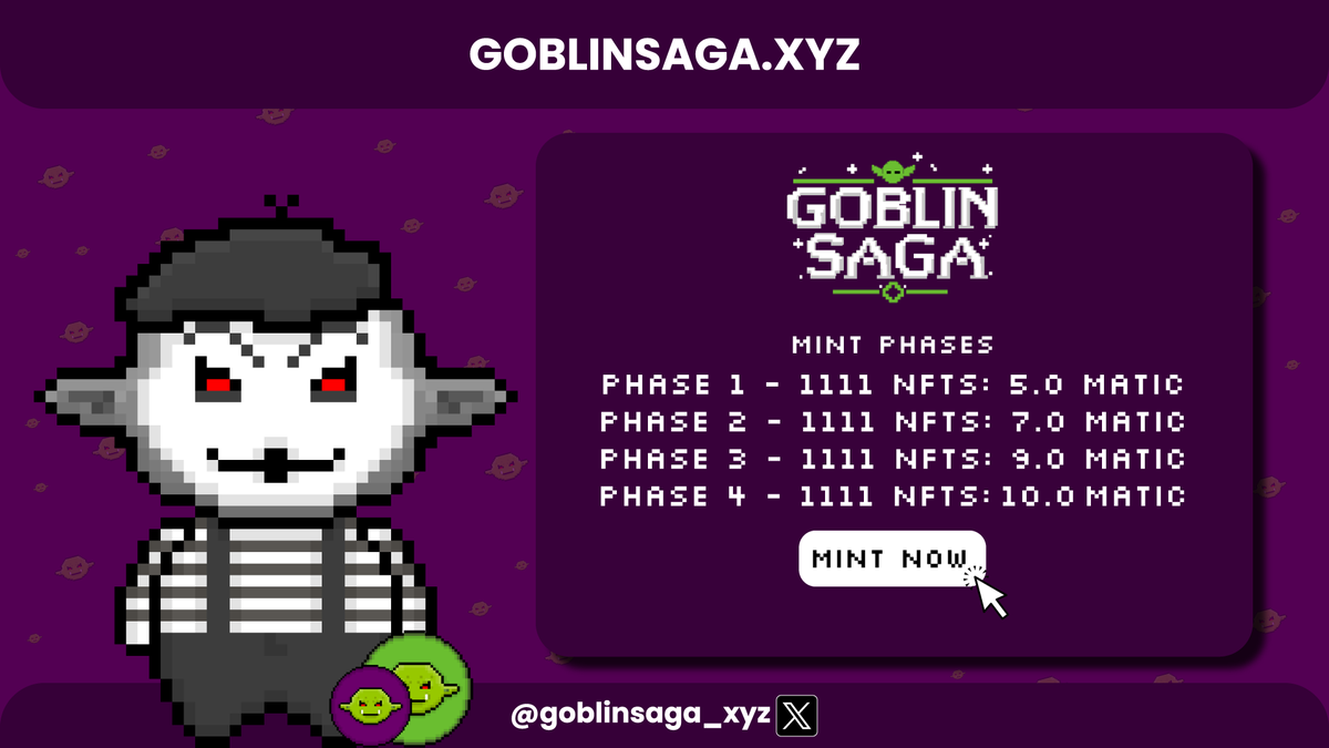 goblinsaga_xyz's tweet image. 🟢#GoblinSagaNFTs is live😏

🧌Mint Now: goblinsaga.xyz

✅All our official links👇

🏛️Mining: goblinsaga.xyz/mining
🪙Token Sale: goblinsaga.xyz/ico-sale
📈NFT Market: market.goblinsaga.xyz
📖White paper: goblinsaga.xyz/white-paper
🎁Raffles: raffle.goblinsaga.xyz…
