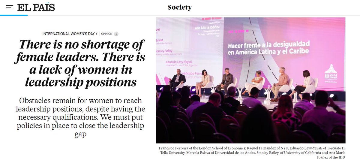 On #InternationalWomensDay, there is a tendency to celebrate women leaders. This is important, but it's a skewed view, write @anamibanez and @_anabelG in @el_pais. 'We must ask ourselves why many women do not reach high-level positions despite their educational achievements.…