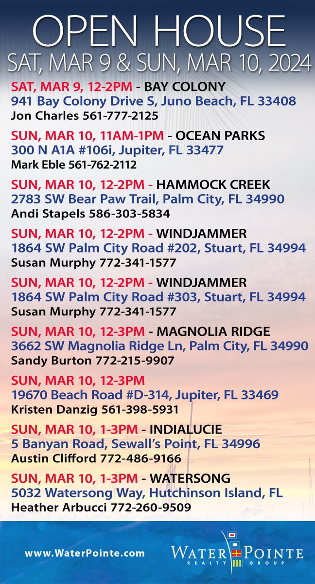 Visit our Open Houses and experience the Water Pointe difference 🌊
#openhouse #openhousesaturday #openhousesunday #homesforsale #junobeachrealestate #junobeachrealtor #jupiterrealestate #jupiterrealtor #palmcityrealestate #palmcityrealtor #stuartrealestate #stuartrealtor