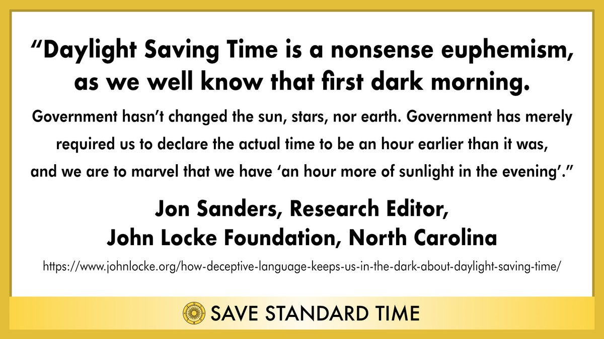 mr_jay_pea's tweet photo. @seanspicer Daylight Saving Time is a lie to force earlier waking—against health, safety, and prosperity. If you like DST, please set your own alarm early, let the rest of us sleep. #DitchDST 

Standard Time is the honest-to-God sundial time. It should be permanent again. #SaveStandardTime https://t.co/pmbXcGZdnH