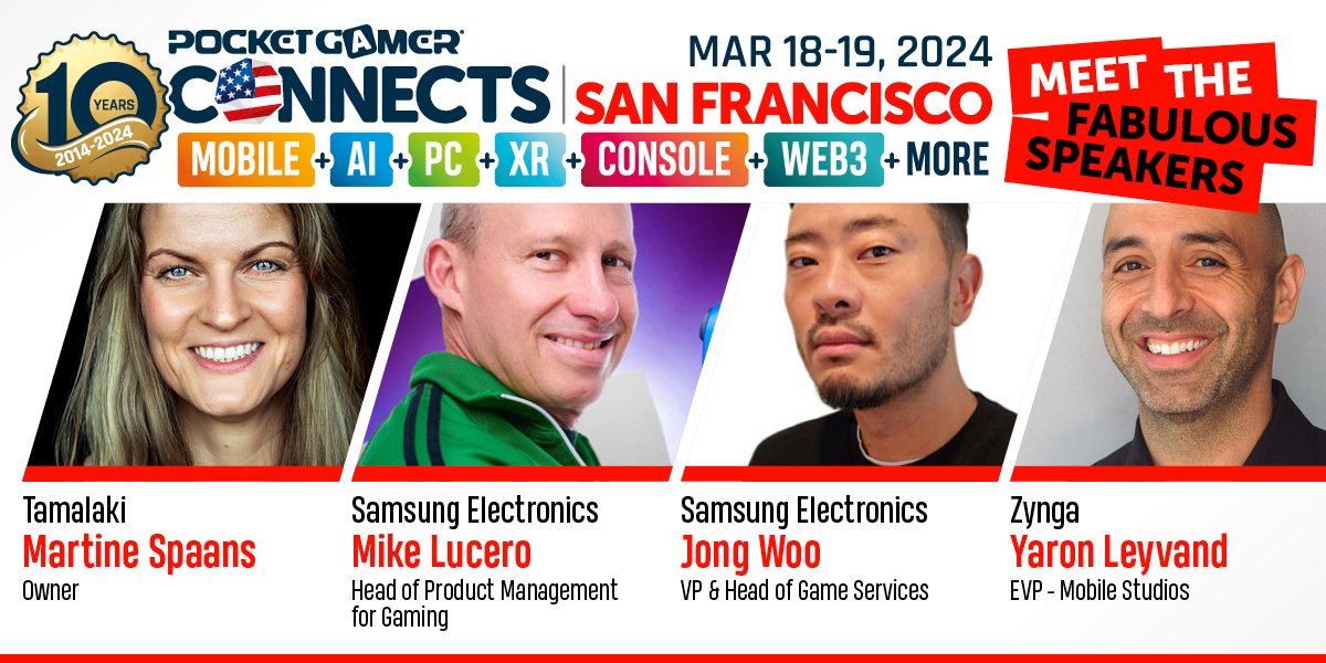Meet some more fabulous speakers at #PGCSanFrancisco!

🔷 @aston_martine  from @TamalakiGames 
🔷 Mike Lucero from @Samsung 
🔷 Jong Woo from @Samsung 
🔷 Yaron Leyvand from @zynga 

You can view all their talks on the schedule now 🎤

#PGCSF #PGConnects #GameConference