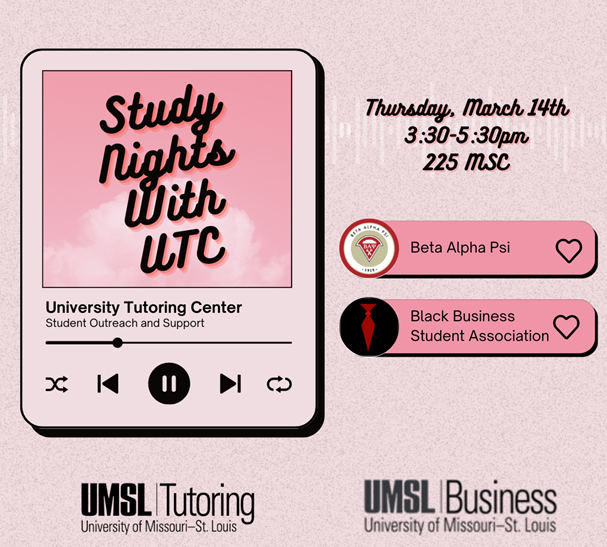 This is the ultimate study night! Two of our student clubs Beta Alpha Psi &amp; the Black Business Student Association, are teaming up with the University Tutoring Center for an afternoon of learning &amp; fun. Free refreshments &amp; great giveaways😎 Register here: cglink.me/2rA/r379679