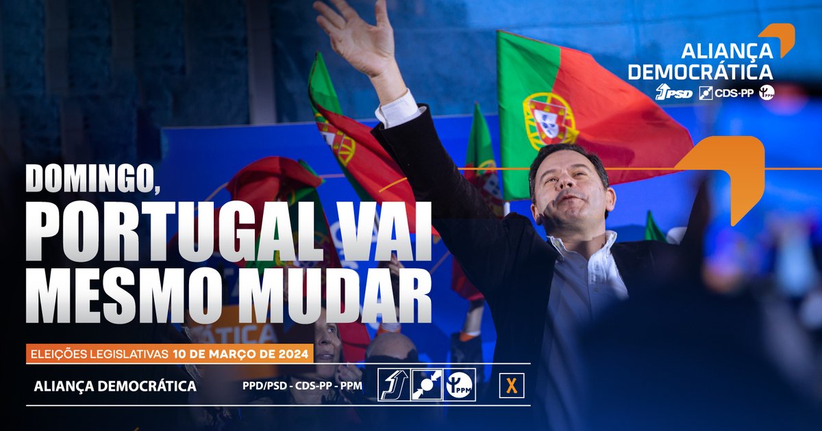 ad_psd_cds's tweet photo. 🟧🟦 Está na hora da Mudança!

No domingo, todos podemos fazer parte do futuro de que Portugal precisa. Está nas nossas mãos unir vontades em torno da estabilidade e da ambição.

🗳️ Agora, mais do que nunca, a Mudança está mesmo nas tuas mãos. Agarra o futuro, #ÉHoraDaMudança https://t.co/NP8LPMQKQM