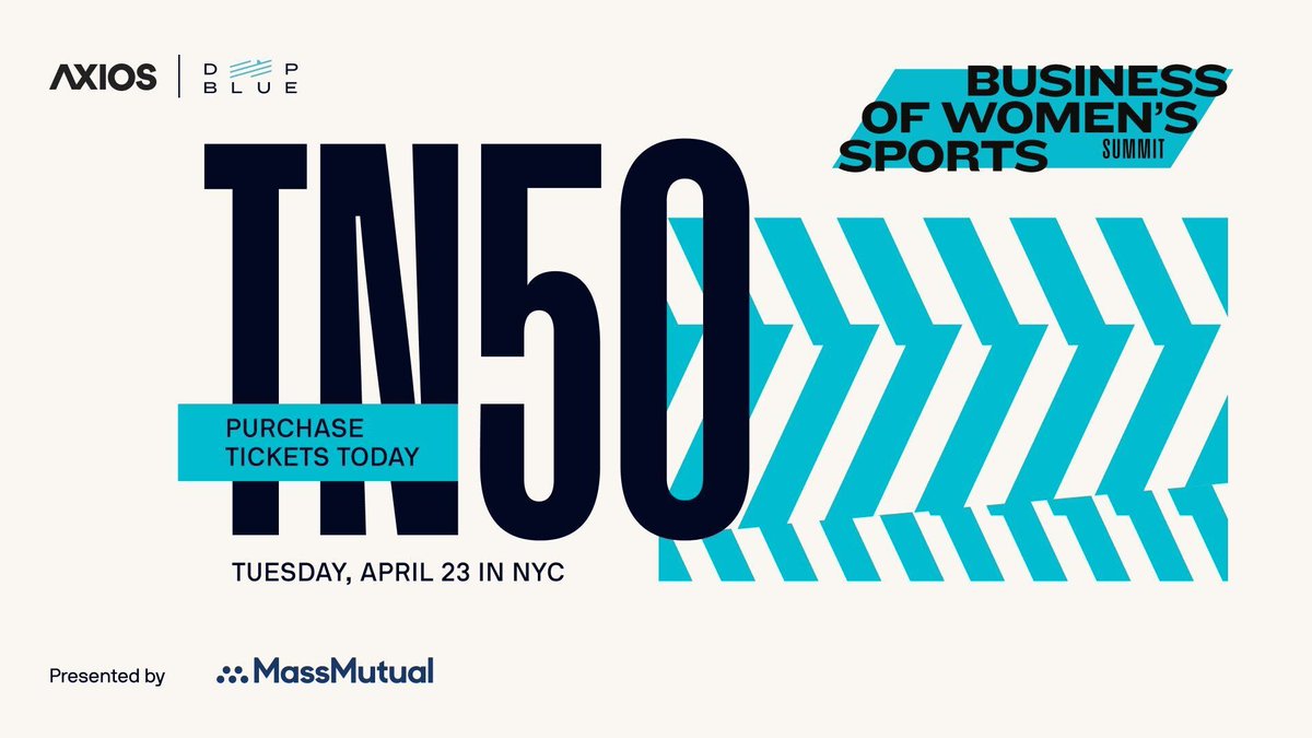 4/23📍NYC: We're launching our TN50 Business of Women’s Sports Summit in partnership with Deep Blue Sports + Entertainment- the first installment of a four-part event series exploring the future of women's sports, moderated by Axios' @sarafischer. Speakers include: @S10Bird…