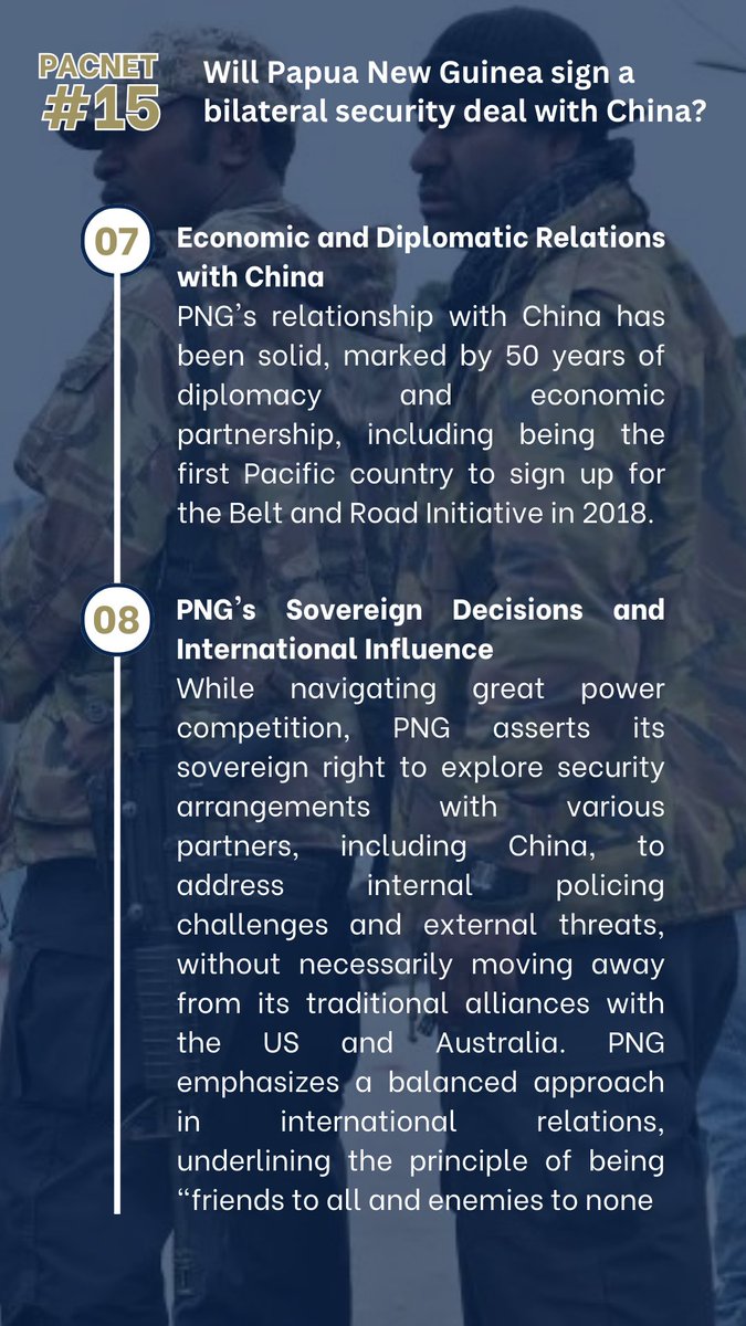 🚨New #PacNet 15: 'Will Papua New Guinea sign a bilateral security deal with China?' by @MosesSakai2, Research Fellow @pngnri & #PacificForum #YoungLeader. Explore the geopolitical stakes & implications for the Indo-Pacific: pacforum.org/publications/p…