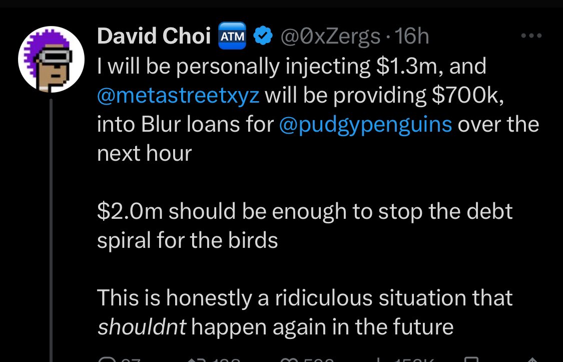 beaniemaxi's tweet photo. Ethereum NFT debt crisis getting a private bailout from Korean venture funds.

We’re so fkn back.💁 https://t.co/XqWZ46T0SC