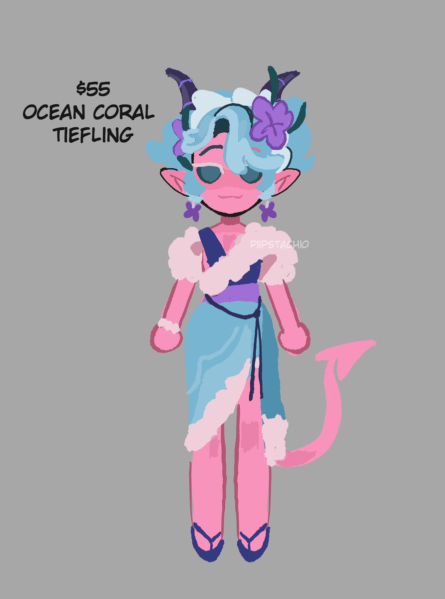 「Sea themed tiefling adopt / adoptable no」|LUCI @ DnD Brainrotのイラスト