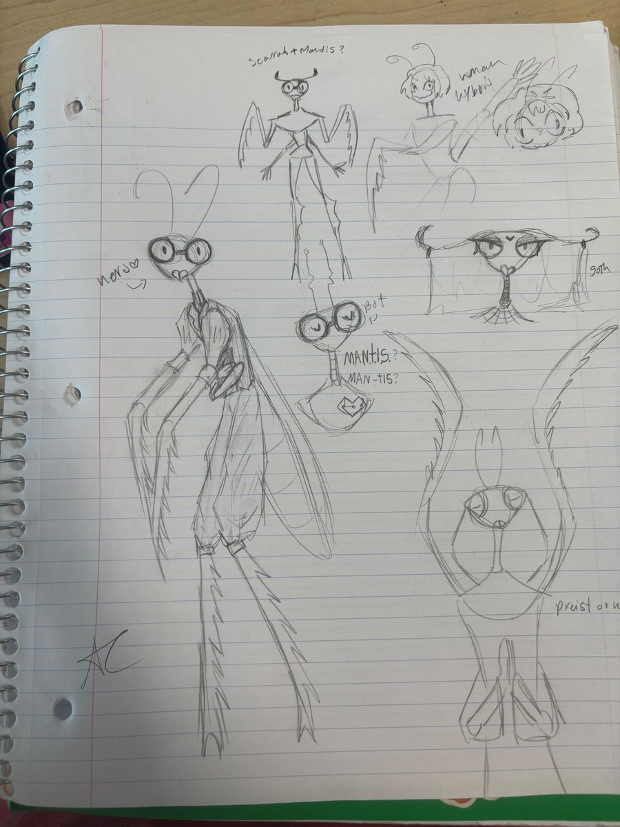 Fnafmademequeer's tweet photo. *insert title or witty thing*

#art #Bugs #bugsona #thrikeen #thrikreen #scarab #mantis #HazbinHotel #hazbinredesign https://t.co/yeudDFBnW9