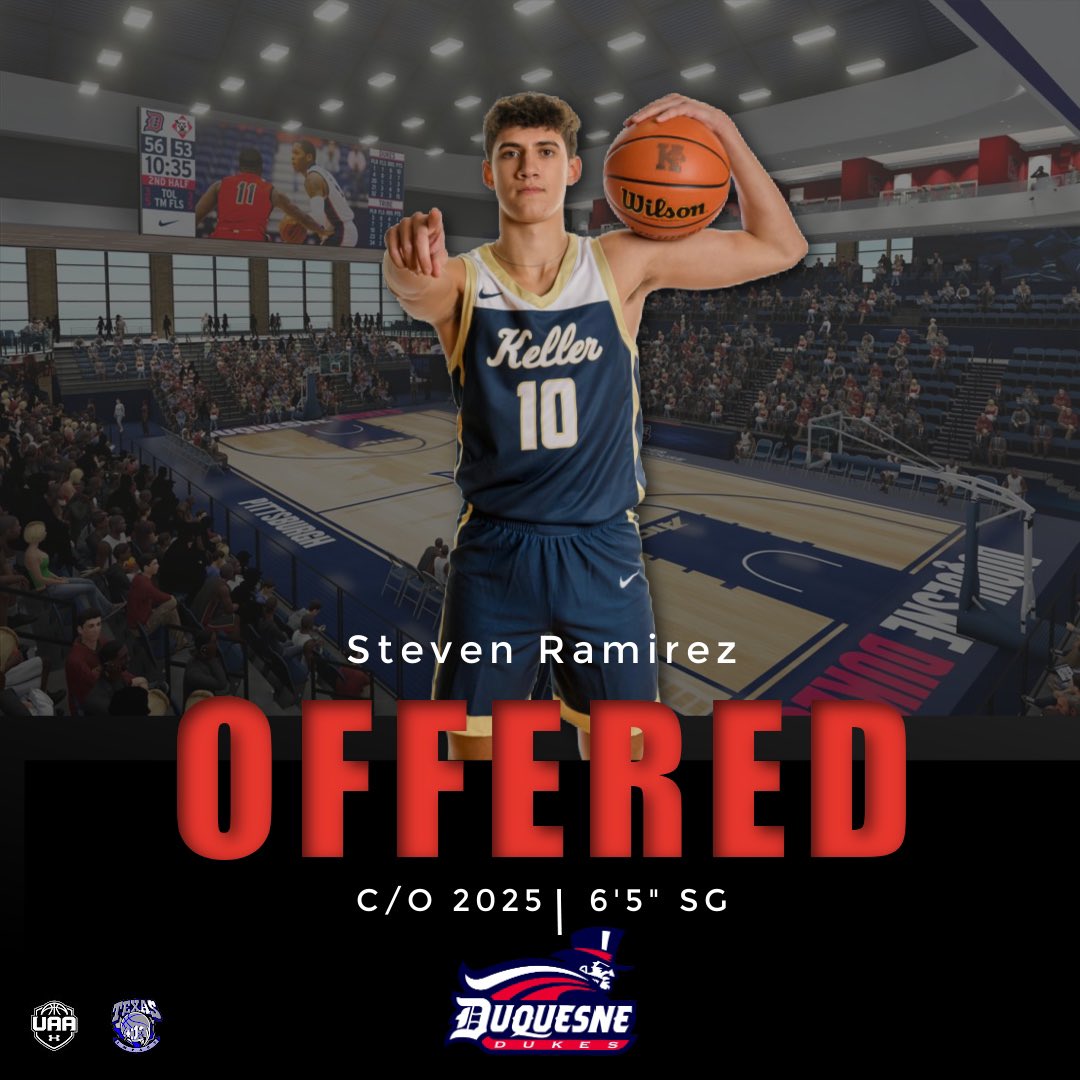 Congratulations to 2025 SG Steven Ramirez On receiving a offer from Duquesne University. Stock is rising fast for the 2025 product out of Keller HS