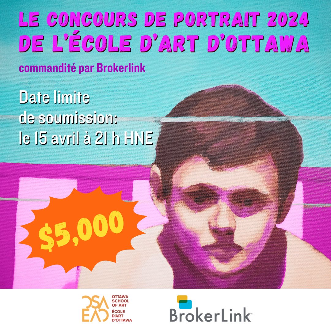 Le concours de portrait 2024 de l’École d’art d’Ottawa commandité par Brokerlink.

Veuillez visiter artottawa.ca/portrait-conte…… pour une liste complète des conditions et exigences concernant le concours de portraits.