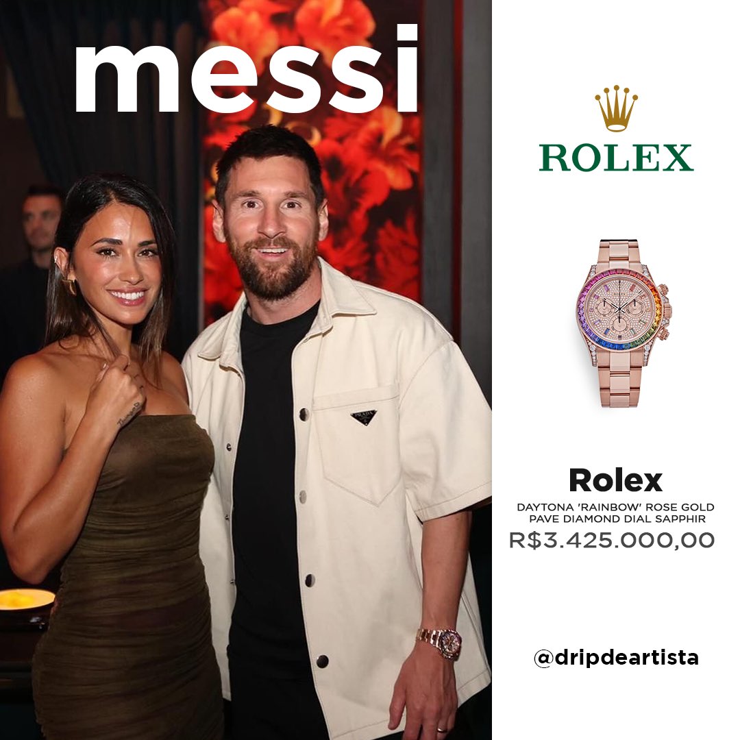 Messi usando um Rolex cravejado de diamante