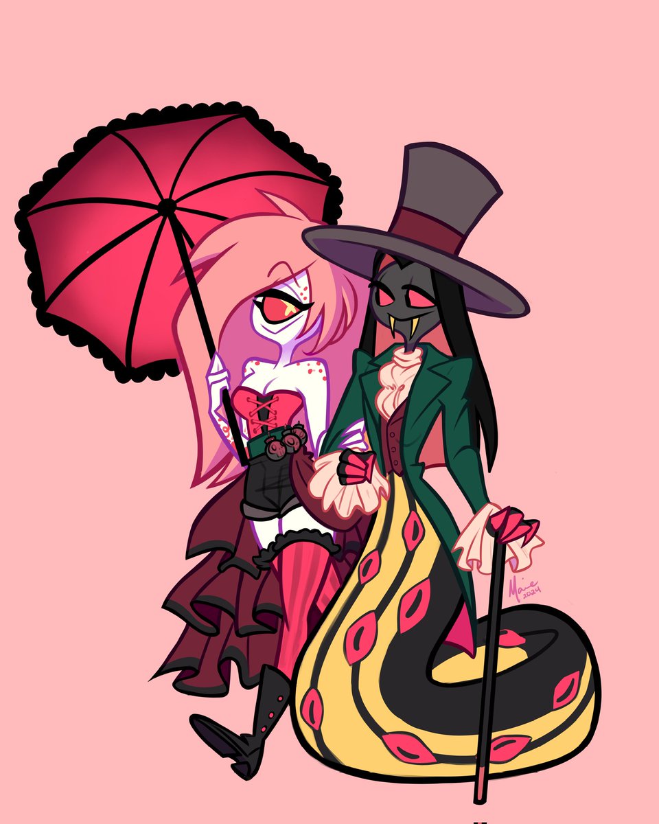 marie3vangeline's tweet photo. ✨️❤️ Matching outfiiiits!! ❤️✨️
#HazbinHotel #cherrisnake https://t.co/giP122EjD8