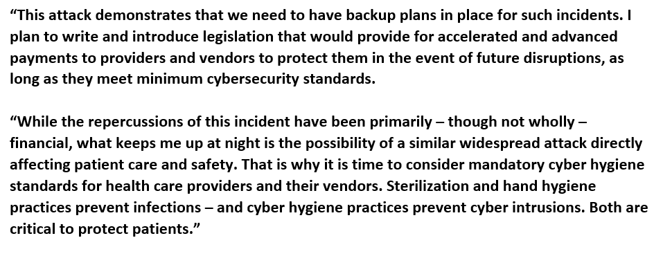 Mark Warner, chair of the Senate Intel Committee, says it's time to consider "mandatory cyber hygiene standards," echoing cybersecurity experts quoted in our article. More: