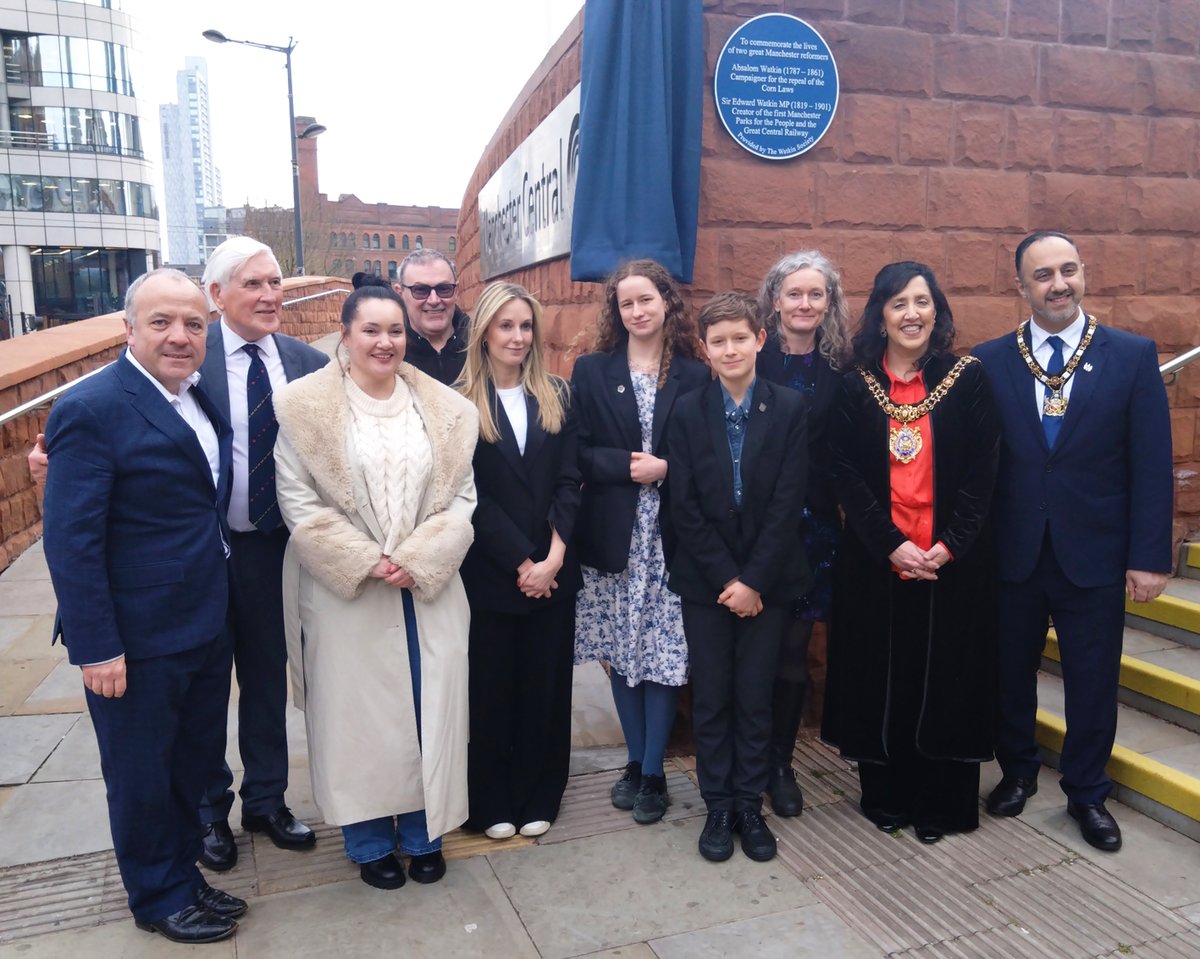 WatkinSociety's tweet photo. A final thank you for all the support at the unveiling. What a great day! A real recognition of the society's work and to put the #Watkin story on a bigger stage @LordMayorOfMcr @CllrSLynch @CllrAngelaMoran @RahmanCllr @MikeKaneMP @mcr_central https://t.co/wuhahqs5Wn