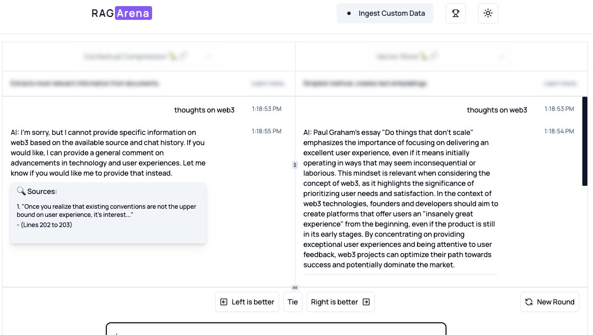 LangChainAI's tweet image. ⚔️RAG Arena

There's so many RAG strategies out there - how do you decide which one is best?

Run them in battle mode: the same question with 2 different strategies. Compare and vote for winner

Awesome project by @mendableai! Inspired by @lmsysorg 

RAGArena.com
