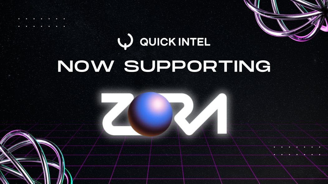 quickintel_ai's tweet photo. Quick Intel adds a new chain! ๐ฃ
#QuickIntel now supports @ourZORA for security scans!
Further expanding our safety ecosystem to protect #Web3!
#ShadowShield https://t.co/xlHmbTbEep