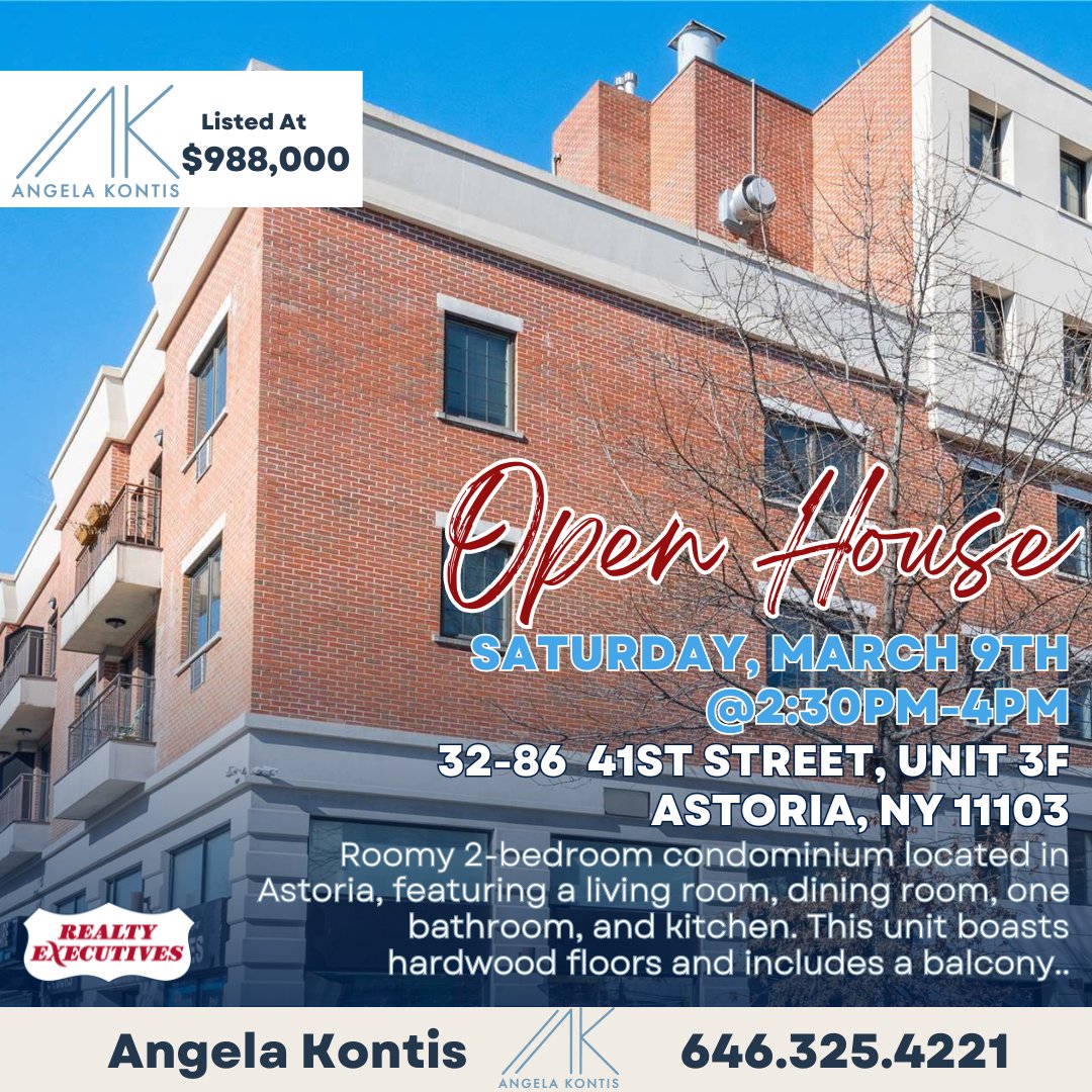 #openhouse in Astoria/Long Island City, Queens

Saturday March 9th, 2024
12PM-2PM
31-35 31st Street, Unit 507, Astoria, NY 11103

Saturday March 9th, 2024
2:30pm-4:00pm
32-86 41st Street, Unit 3F, ASTORIA,

ANGELA 646-325-4221 

#astoria #openhouse #openhousesaturday