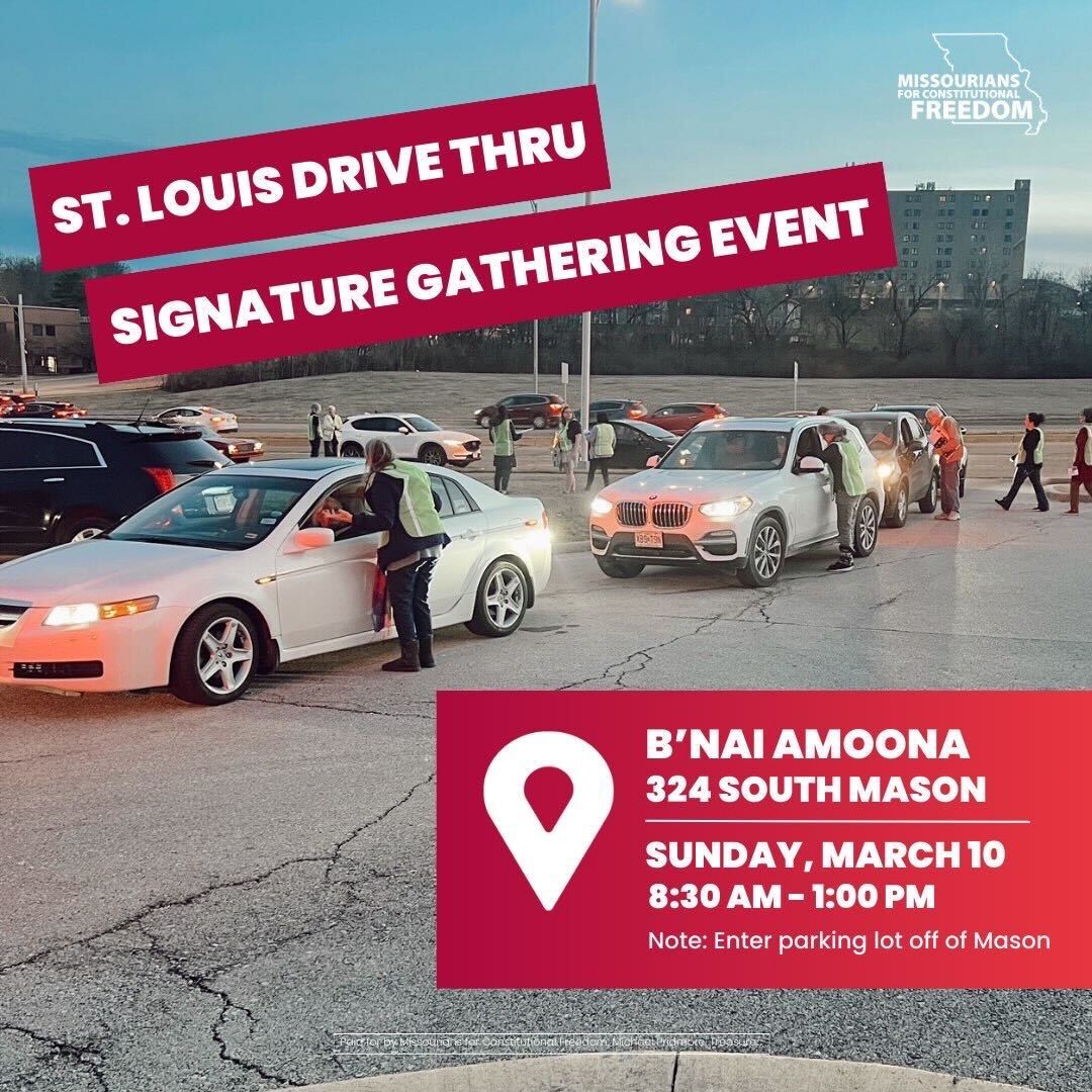 Hey St. Louis! Haven’t had a chance to sign the petition to end Missouri’s abortion ban? Stop by Sunday, March 10, from 8:30am - 1:00pm at our drive-thru signature gathering event at Congregation B’nai Amoona. Learn more: mobilize.us/mfcf/event/611…