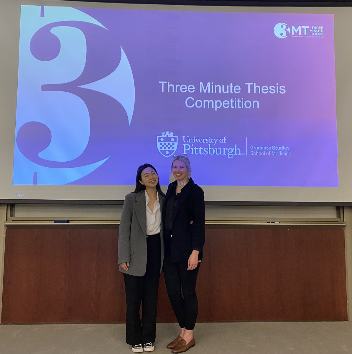 Our @Pitt_PMI students represented today for the 3 min thesis competition! @CatMPhelps @HyeMiKim0314 took home first place in the competition (Catherine from @MeiselLab) and people’s choice award (Hye Mi from Bruno Lab). Way to go! #WomenInScience