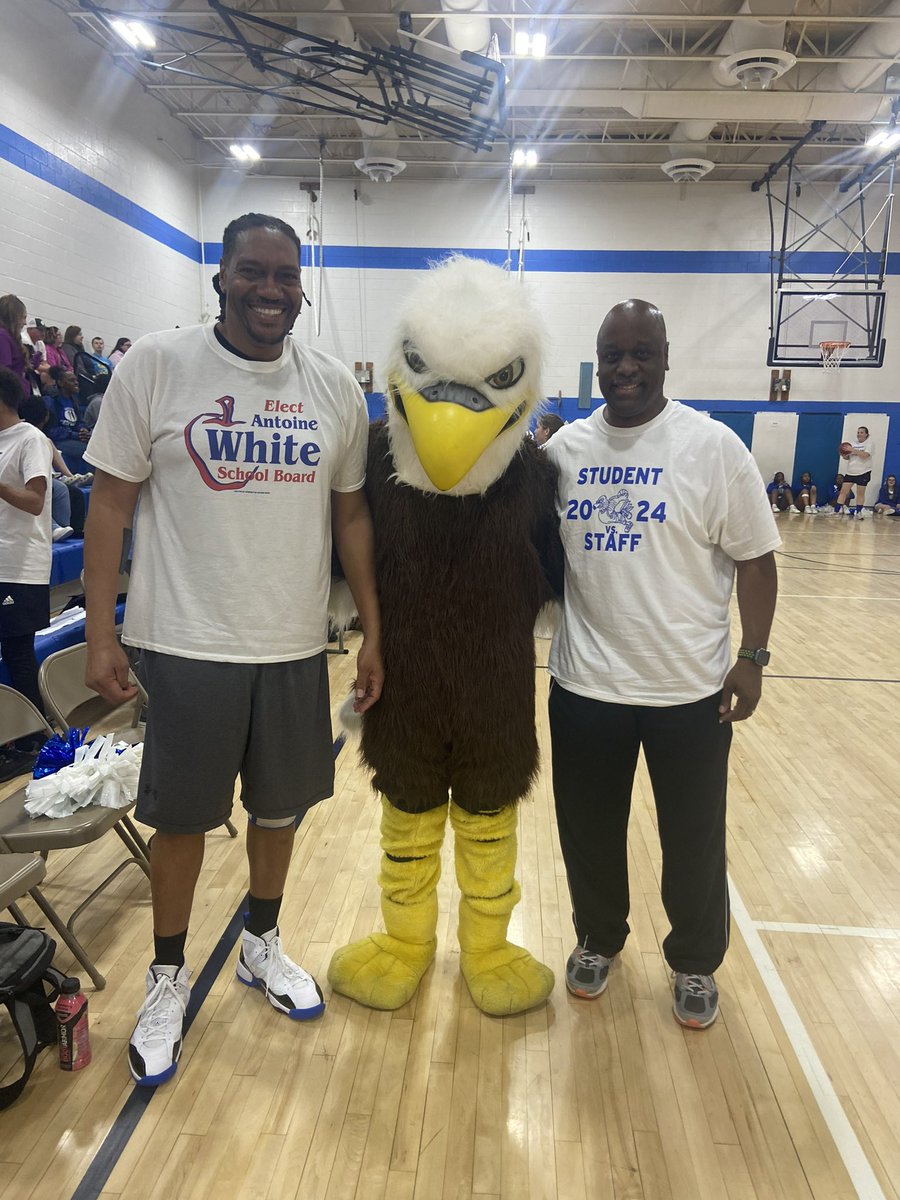Big thanks to President of the BOE Antoine White for playing and supporting the Staff in our annual staff vs student baseketball game.
