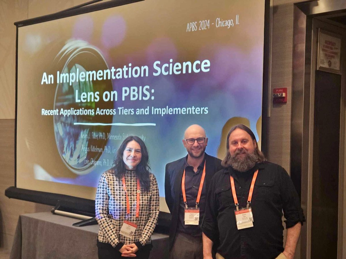 Our @uwRIISE fellows Angus Kittleman & Kevin Filter w/Core Faculty Adv. Erin Chaparro delivered an insightful presentation on #PBIS through an Impl. Sci. Lens, exploring patterns in initial implementation of advanced PBIS tiers, rural variables & staff commitment at #APBS2024.