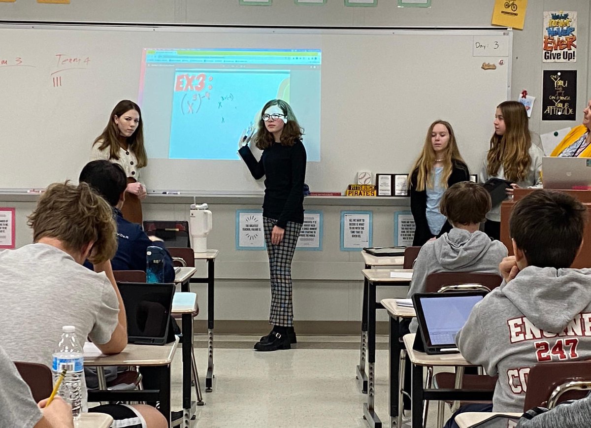 BeaverAreaSD's tweet photo. Ss got to be the teachers in Mr. Maker's Algebra classes this week!  They are learning about laws of exponents&amp; the assignment involved each group learning one exponent law, planning a lesson to teach, creating problems, &amp; creating 3 homework problems.  @SWPAPLN #deeperlearning https://t.co/rHm5AaljFC