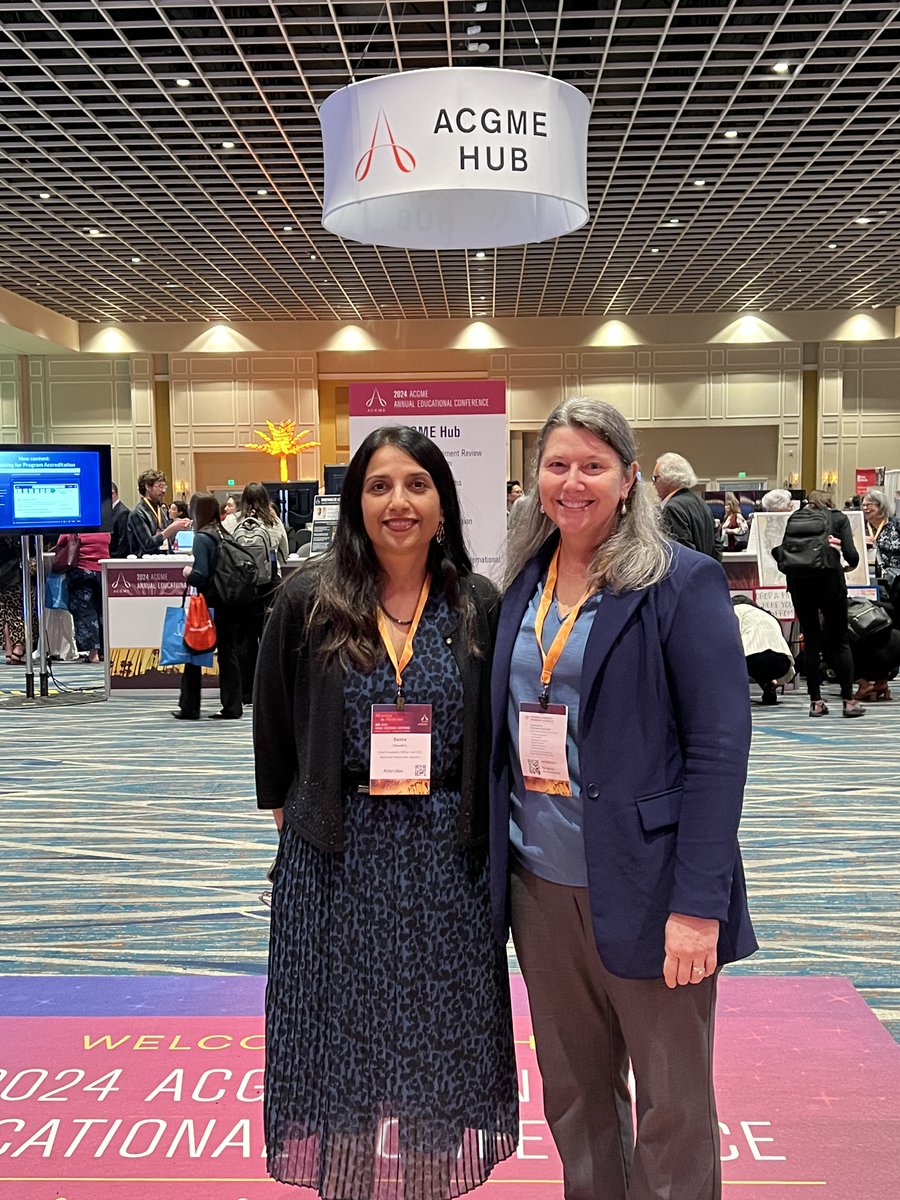 Dr. Saima Chaudhry, chief academic officer, GME, & Dr. Suzanne Minor, assistant designated institutional officer, attended the 2024 @acgme. For learners, leaders, educators, & visionaries, #ACGME2024 strives to be an environment that welcomes anyone who is passionate about GME.