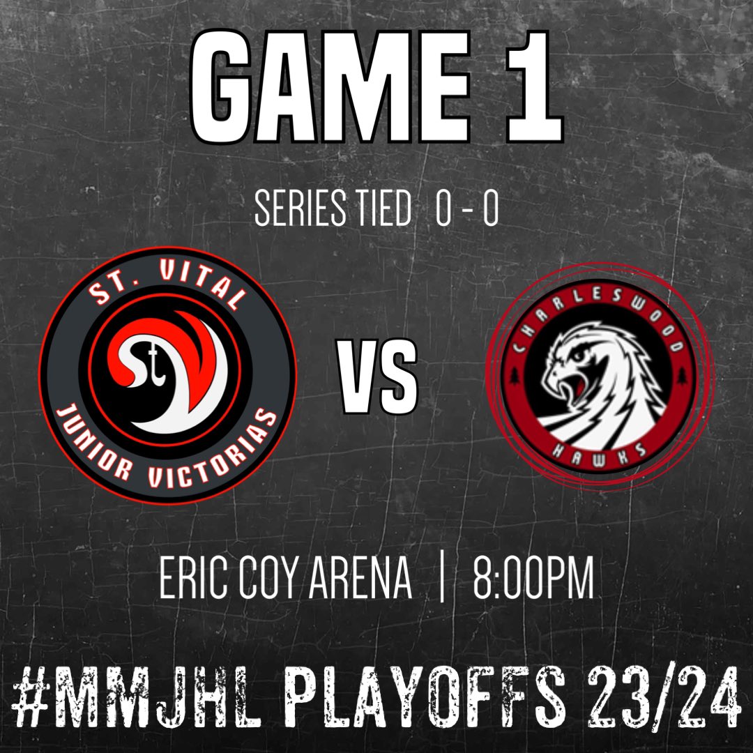 stvitaljrvics's tweet photo. 🚨GAMEDAY🚨
The day has come! GAME 1 goes tonight as your VICS head to Charleswood to kick start the #MMJHL Playoffs!
#VICSfans, be there and be loud! 🚨 See you there!
🆚 - Hawks
⏱️ - 8:00pm
📍 - Eric Coy Arena
#govics #playoffs #showtime https://t.co/gXtpat4O7W