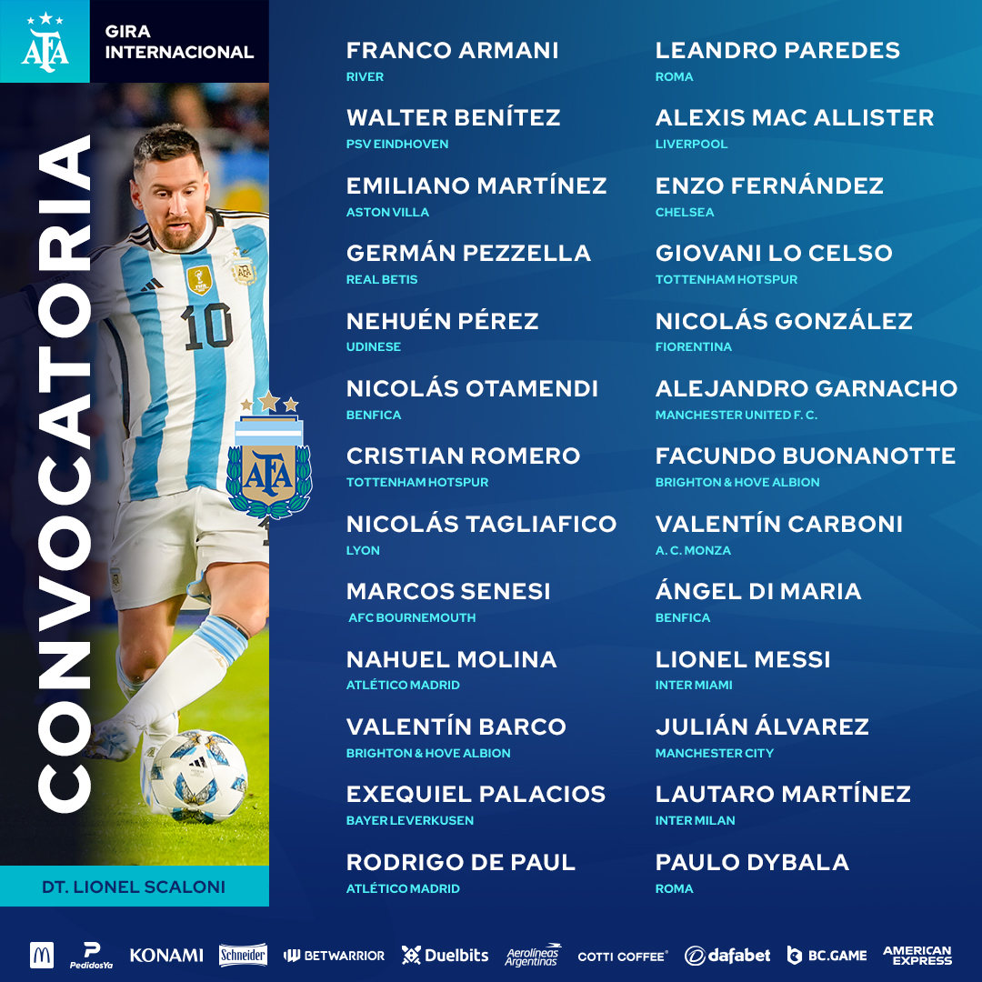 These are the players called up for the @Argentina March USA Tour ⚽ Don’t miss Argentina v Costa Rica on Tuesday, March 26 at the Los Angeles Memorial Coliseum! Get tickets now: ticketmaster.com/event/0A00605B…