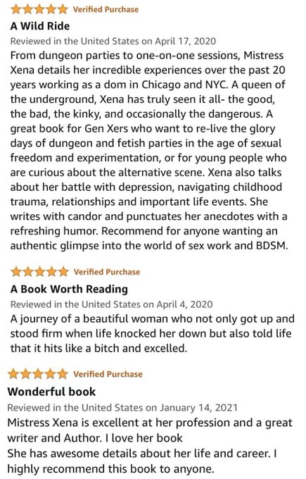 1st book : Xena: Life As A Dominatrix Published in March 2020 Found On Amazon: https://t.co/CFDE5hPQz7 Paperback<a href="/tag/bdsm"class="tags"><span>#bdsm</span></a><a href="/tag/erotica"class="tags"><span>#erotica</span></a><a href="/tag/adultsonly"class="tags"><span>#adultsonly</span></a><a href="/tag/mistressxena"class="tags"><span>#mistressxena</span></a><a href="/tag/amazonbooks"class="tags"><span>#amazonbooks</span></a>