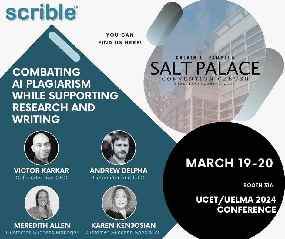 Join us at #UCET24 / #UELMA24 in Salt Lake City, Mar 19-20!  Explore innovative edtech with Scrible at Booth 316. Don't miss discussions on AI plagiarism solutions with our CEO, Victor Karkar. #Futures #scrible