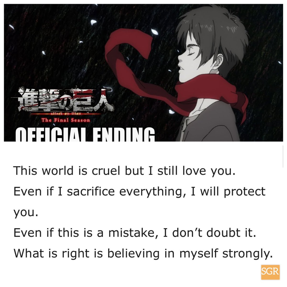 In “akuma no ko” eren is basically answering Mikasas question from “Utsukushiki Zankoku na Sekai - This Beautiful Cruel World” 

I said what i said
