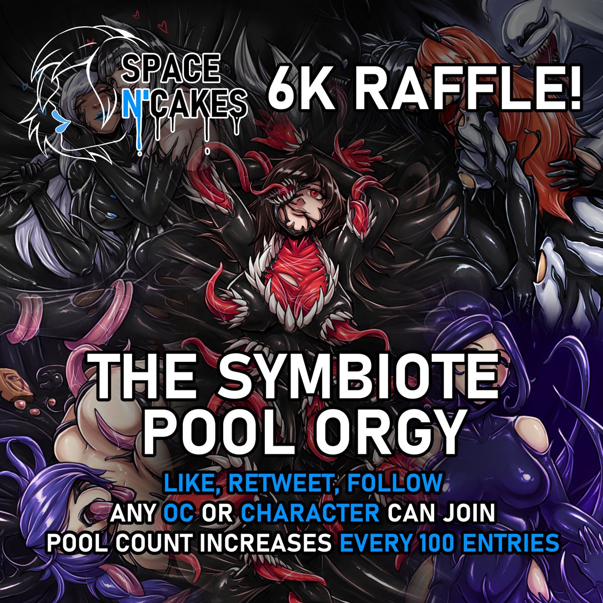 Thank you all for 6k, you guys are amazing! I love y'all💙

As you have seen, been doing a lot of symbi pool comms. So I decided, why not make a huge pool raffle piece?

To enter:
- Like, Retweet, Follow 
- Any OC/Char can be submitted (comment below for fun!) 

(1/2)
