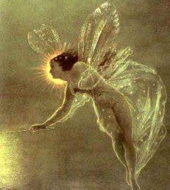 #elf_glory sliver sweet golden elusive beauteous sprite gathering at night the captured sunlight stored by Lady Moon O sleepers dreamers breathe in her magic bright as she dances sings aloft on golden wings #vss365 art: Spirit Of The Night Thomas Atkinson Grimshaw