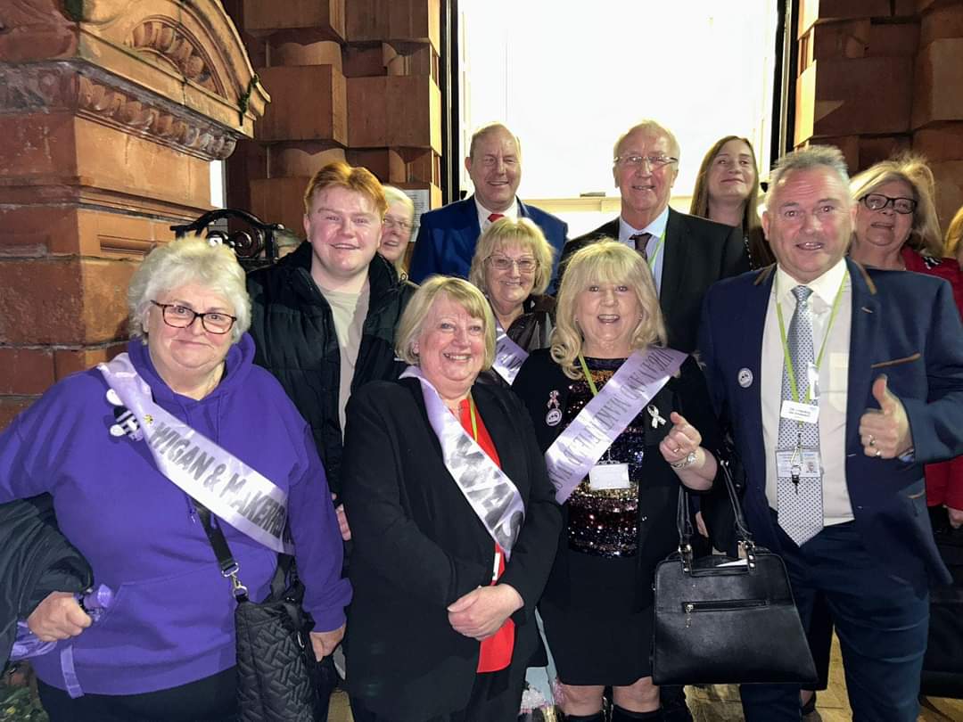 Wigan & Leigh Town Halls are looking impressive lit up 💜 tonight to celebrate #WID2024 & @WASPI_Campaign to support all of our 1950s born women 18K in the Wigan Borough 3.9M countrywide 250K lost one 1950s lady dies every 13 minutes we need Justice now 
#fairandfastcompensation