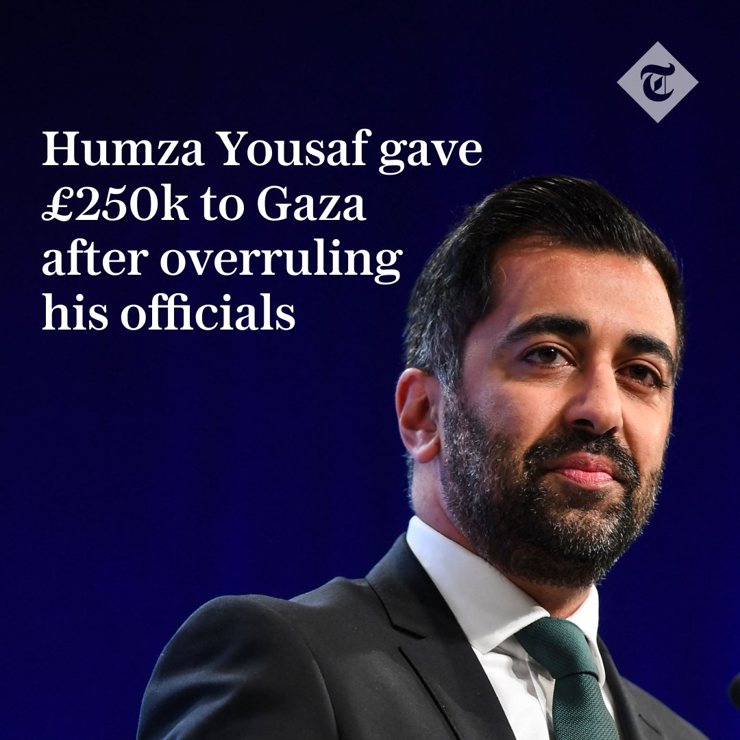 Telegraph's tweet photo. 🔴 Humza Yousaf has been accused of a conflict of interest after overriding officials to give £250,000 to a Gaza aid agency while his family was trapped in the warzone.

Read this front page story here ⬇️
https://t.co/0BAh0I0nDO https://t.co/tFopsZYvsK