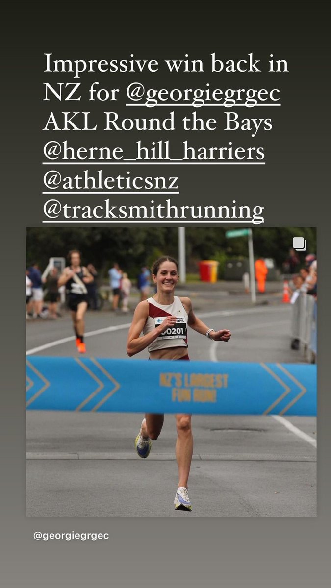 Great win for Georgie Grgec of @hrnhillharriers back home on hols in New Zealand clocking 26:55 for 8.4km getting ready for the World Cross championship at the end of this month 💪🏃‍♀️