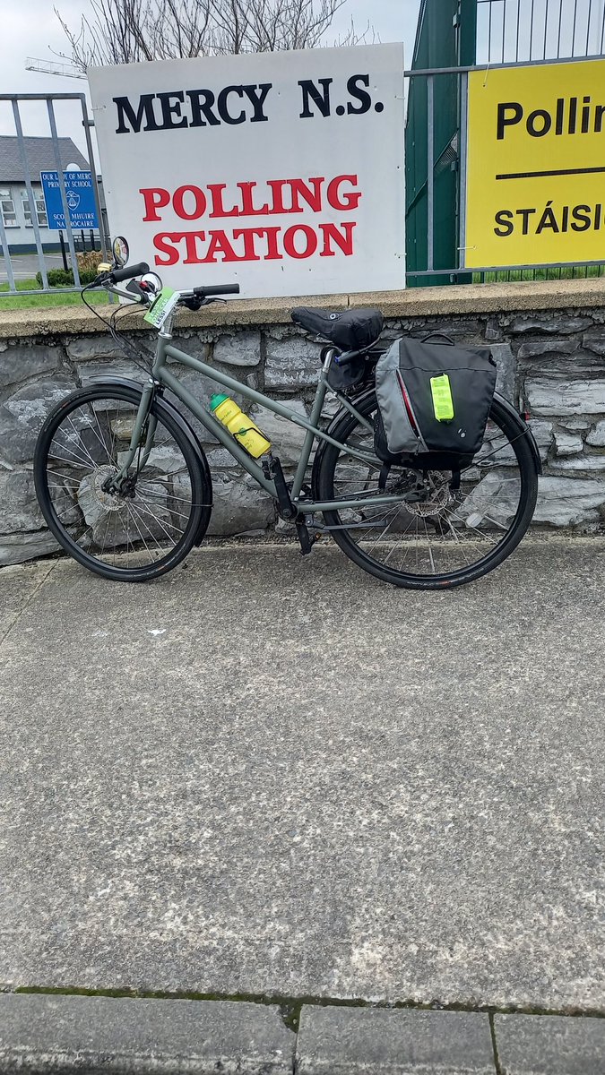 SwiftJoan's tweet photo. #TripChaining bike trips today. Met @GemmaWoods for coffee &amp; a recce for #SnaG24 cycle (no photo, we forgot!) Then #ShopByBike  Cosgroves, Pasta Fresca, @lidl_ireland. Finally #IBikeIVote @cyclistie @SligoPPN @SligoCycling https://t.co/iIgfmlPGPr